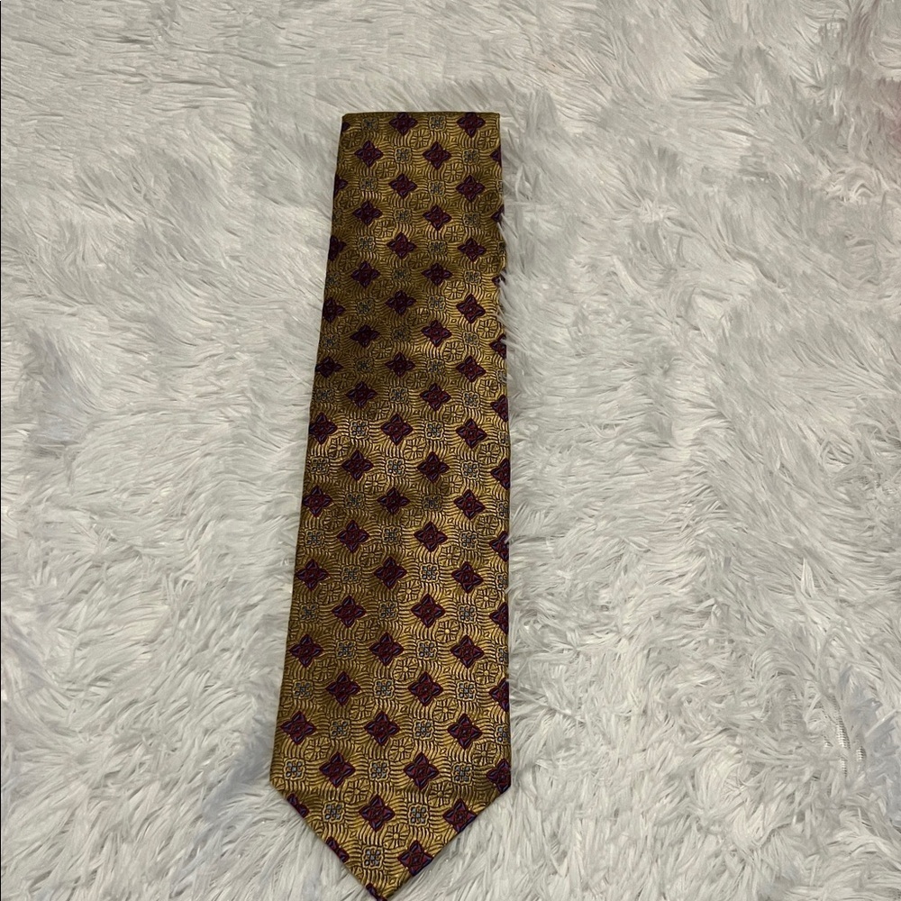 Jos. A. Bank Gold and Burgundy Geometric Tie